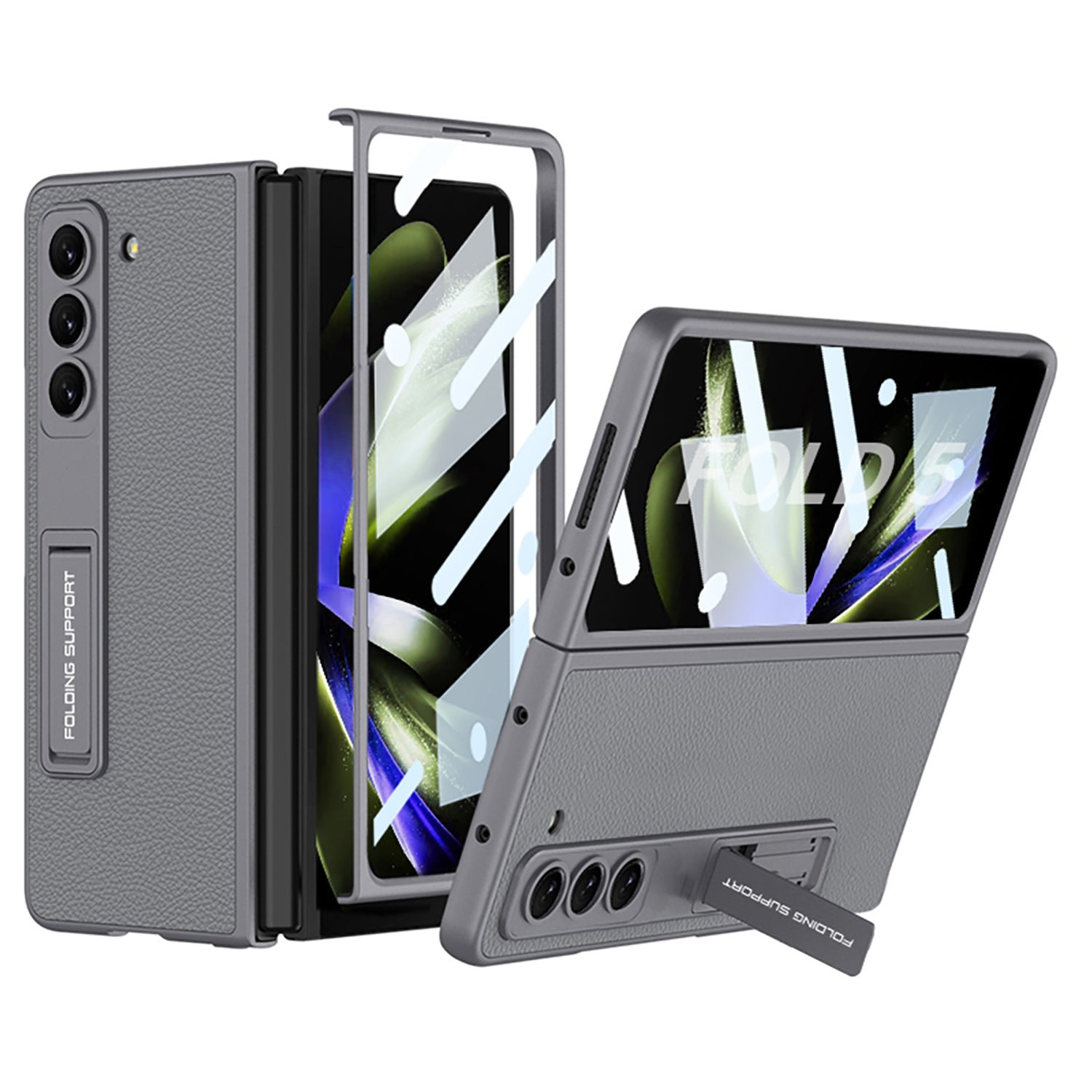 GKK For Samsung Galaxy Z Fold5 5G Electroplating Phone Case Hard PC PU Leather Kickstand Phone Cover with Tempered Glass Film GKK For Samsung Galaxy Z Fold5 5G Electroplating Phone Case Hard PC PU Leather Kickstand Phone Cover with Tempered Glass Film